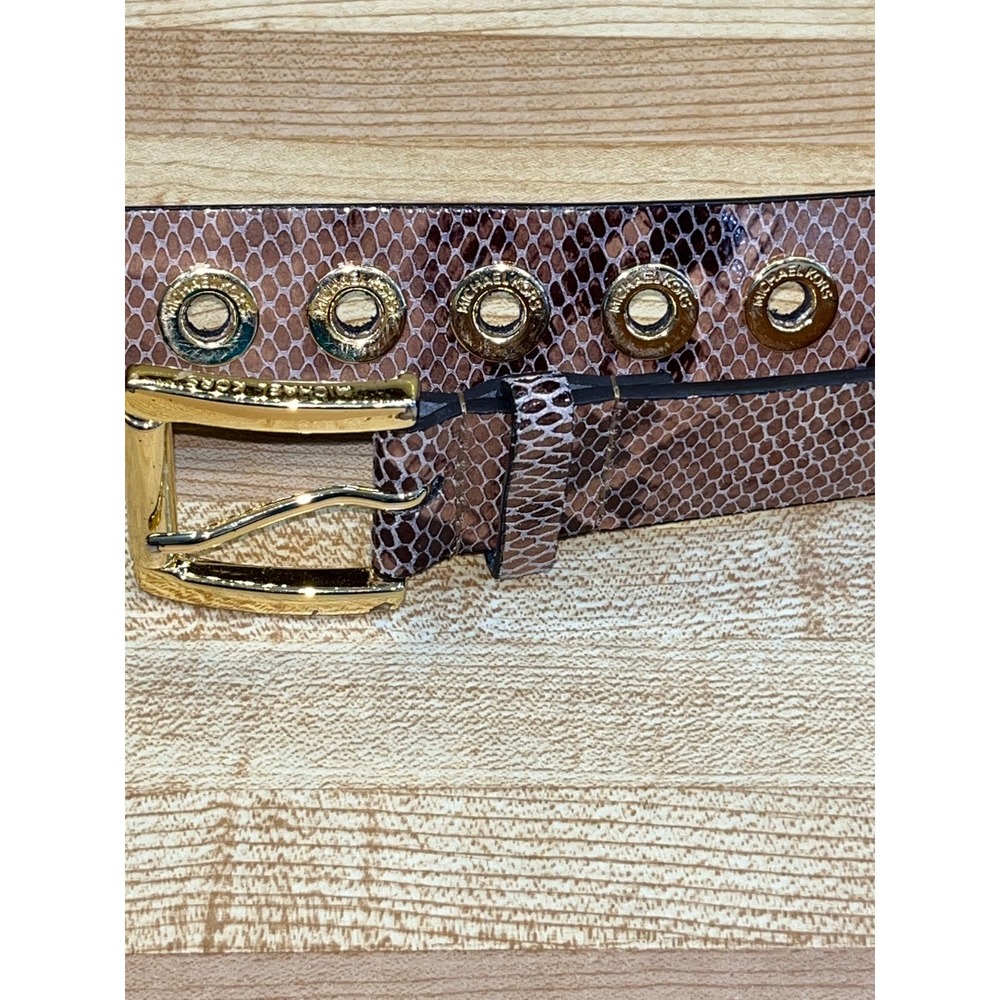 Michael Kors Brown Snake Print Leather Belt Gold Hardware Womens Medium